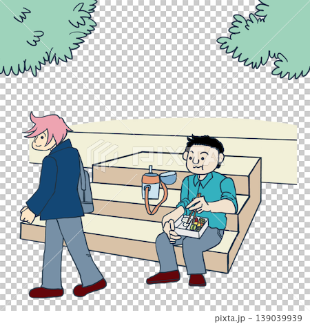 Illustration material of a scene of youthful students freely spending time at school. Illustration material of a scene of youthful students freely spending time at school. 139039939