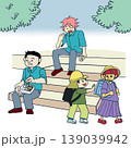 小学生や中学生の子供たちが踊り場に集まっている人物の日常を切り取ったイラスト素材 139039942