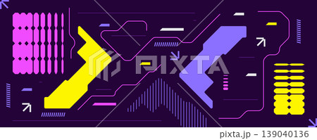 Modern Abstract Background with Futuristic Neon Shapes and Technology Concept. Creative Banner Design for Technology and Gaming Events Modern Abstract Background with Futuristic Neon Shapes and Technology Concept. Creative Banner Design for Technology and Gaming Events 139040136