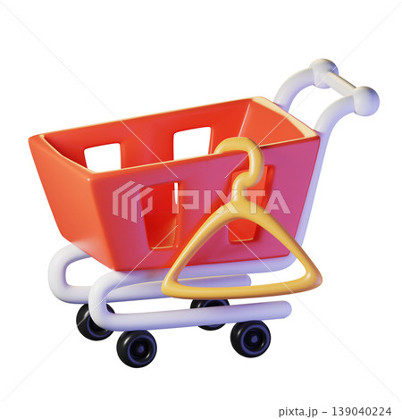 Shopping trolley. Isolated on transparent background. 3D illustration. High resolution 139040224