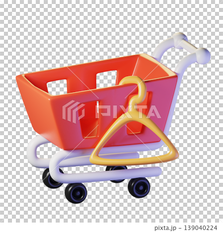Shopping trolley. Isolated on transparent background. 3D illustration. High resolution 139040224
