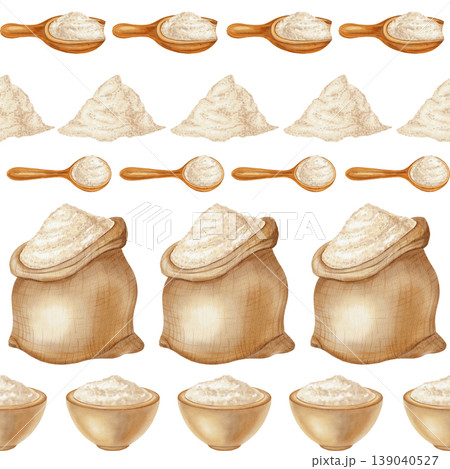 Watercolor seamless pattern with flour sacks, scoops, and bowls. Harvest. Perfect for bakeries, cafes, packaging, menu design, and organic product branding, cookbooks, and recipes. Harvest. Watercolor seamless pattern with flour sacks, scoops, and bowls. Harvest. Perfect for bakeries, cafes, packaging, menu design, and organic product branding, cookbooks, and recipes. Harvest. 139040527