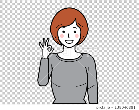 Facing forward. A young woman in a T-shirt making an OK sign. Part 2 Facing forward. A young woman in a T-shirt making an OK sign. Part 2 139040881