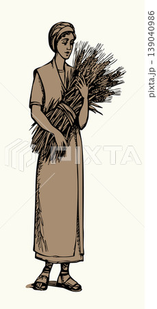 Vector drawing. Woman with wheat Vector drawing. Woman with wheat 139040986