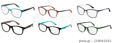 Eyeglasses frames set isolated on white background, collection of stylish optical glasses Eyeglasses frames set isolated on white background, collection of stylish optical glasses 139041033