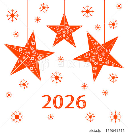 Christmas stars and snowflakes with year 2026 in background for holiday celebration 139041213