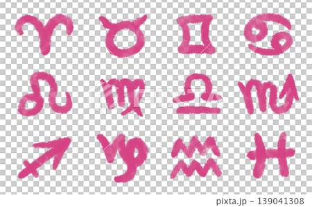 12星座手描きアイコンのセット（赤系） 139041308