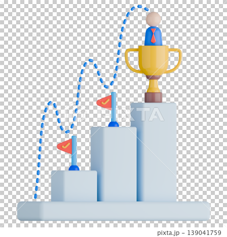 3D Business Achievement Bar Chart with Flag, Trophy and Leader Illustration. 3D Business Achievement Bar Chart with Flag, Trophy and Leader Illustration. 139041759