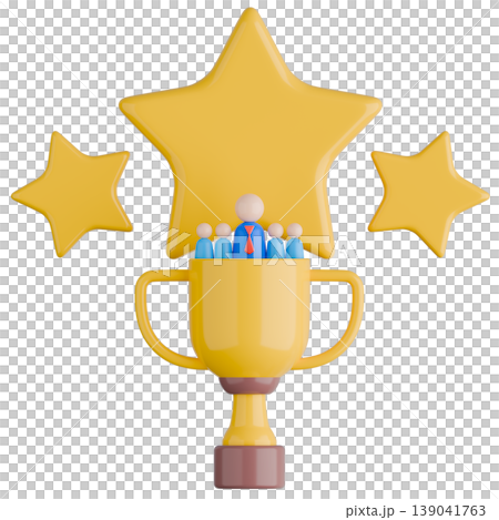 3D Business Achievement Trophy with Star and Team Illustration.	 139041763