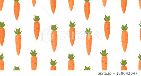 Seamless pattern of fresh orange carrots. Carrot harvest background. Vector illustration vegetable for packaging, wallpaper and printing. Seamless pattern of fresh orange carrots. Carrot harvest background. Vector illustration vegetable for packaging, wallpaper and printing. 139042047