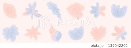 Blue and red water garden flower and leaves grain gradient shapes. Gentle florals with soft blurry pastel colors. Organic noise trendy icons for y2k design. Vector grainy wildflowers forms on beige bg Blue and red water garden flower and leaves grain gradient shapes. Gentle florals with soft blurry pastel colors. Organic noise trendy icons for y2k design. Vector grainy wildflowers forms on beige bg 139042202