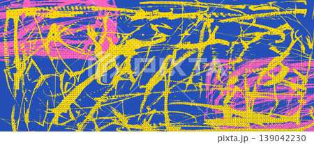 Grungy melted paint textured with hand-drawn brush strokes pattern. Neon halftone sporty overlay, rough grain effect, abstract squiggle uneven rough lines for posters. Vector urban street wall bg Grungy melted paint textured with hand-drawn brush strokes pattern. Neon halftone sporty overlay, rough grain effect, abstract squiggle uneven rough lines for posters. Vector urban street wall bg 139042230