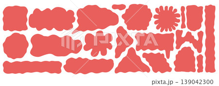 Wavy organic rectangular quote frames. Speech bubbles silhouette with wave edges. Abstract square, rectangle, oval shapes for quote text and labels. Vector design elements with irregular form borders 139042300