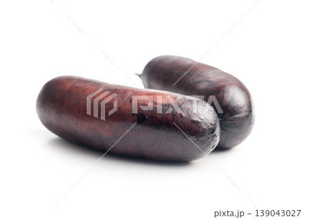 Smoked Polish Sausage With Dark Casing and Spicy Kielbasa On White Background 139043027