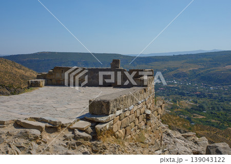 Terrace in Georgian Jvari temple. Architectural sights of Georgia Terrace in Georgian Jvari temple. Architectural sights of Georgia 139043122