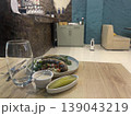 plates of food on a table in restaurant 139043219