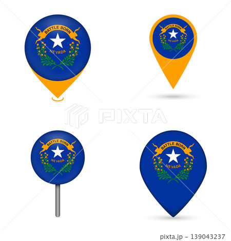 Nevada State Flag Map Pin Icons Set Collection 139043237