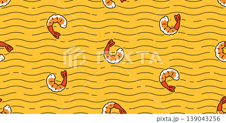 shrimp seamless pattern wave cartoon doodle vector japan sea food tile background repeat wallpaper scarf isolated illustration design 139043256