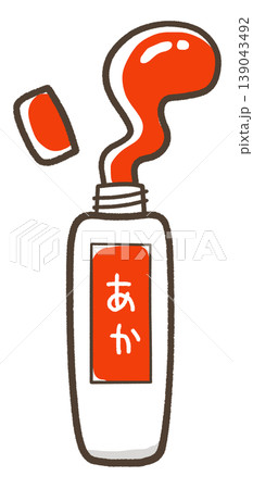 蓋の空いて中身が出たチューブの絵具 赤色 蓋の空いて中身が出たチューブの絵具 赤色 139043492