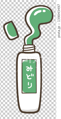 蓋の空いて中身が出たチューブの絵具　緑色 139043497