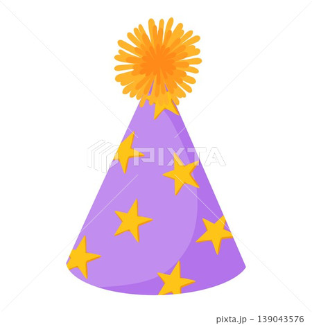 Party hat. Birthday hat vector clipart. Cartoon retro hand drawn illustration. 50s, 60s. Cute celebration blue cone cap with star topper. Festive minimalistic paper cap for stickers, web, cards Party hat. Birthday hat vector clipart. Cartoon retro hand drawn illustration. 50s, 60s. Cute celebration blue cone cap with star topper. Festive minimalistic paper cap for stickers, web, cards 139043576