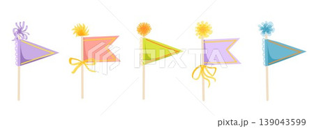 Vintage party flags set with colorful pennants. Isolated retro celebration hand drawn elements for invitations, greeting cards, event banners, scrapbooking, stickers, printable designs Vintage party flags set with colorful pennants. Isolated retro celebration hand drawn elements for invitations, greeting cards, event banners, scrapbooking, stickers, printable designs 139043599