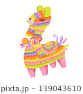 Mexican cartoon pinata. Colorful broken paper toy in shape of llama or alpaca with candies inside. Traditional hand made candy surprise decoration for child's birthday party, fiesta, carnival 139043610
