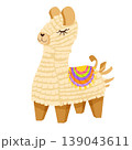 Cartoon pinata. Colorful paper toy in shape of llama or alpaca. Traditional candy surprise decoration for birthday party, fiesta and carnival. Hand drawn vector illustration for sticker, print, web 139043611