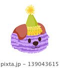 Cartoon dog pinata. Colorful paper puppy toy with birthday hat. Traditional candy surprise decoration for party, fiesta and carnival. Hand drawn vector illustration for sticker, print 139043615