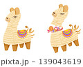 Llama pinata set. Cartoon hand drawn whole and broken paper toys in shapes of alpaca with candies inside. Traditional candy surprise hand made decoration for birthday party, fiesta, carnival 139043619