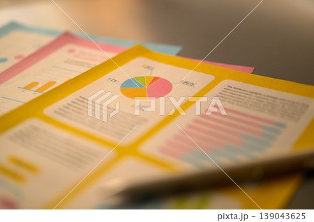 グラフと資料が置かれた机 139043625