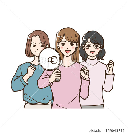 メガホンで声を上げ団結する女性たちのイラスト 139043711