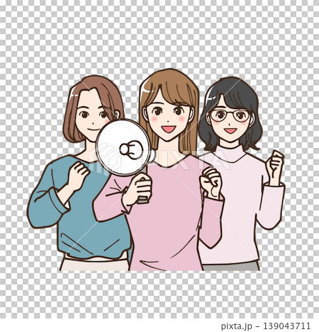 メガホンで声を上げ団結する女性たちのイラスト 139043711