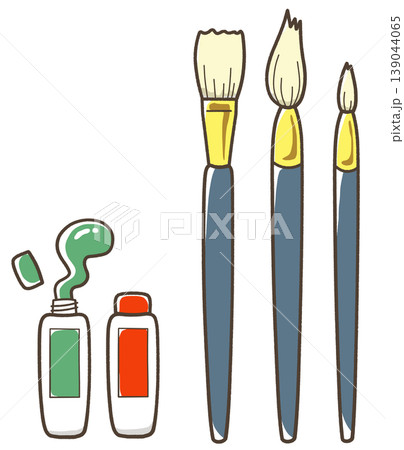 整列した三種類の筆とチューブの絵具 絵画 整列した三種類の筆とチューブの絵具 絵画 139044065