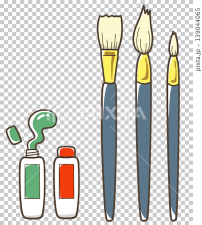 整列した三種類の筆とチューブの絵具 絵画 整列した三種類の筆とチューブの絵具 絵画 139044065