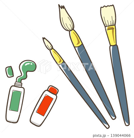 三種類の筆とチューブの絵具 絵画 三種類の筆とチューブの絵具 絵画 139044066