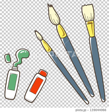 三種類の筆とチューブの絵具 絵画 三種類の筆とチューブの絵具 絵画 139044066