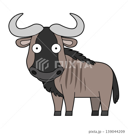 Cute cartoon vector illustration of a wildebeest isolated on white background 139044209