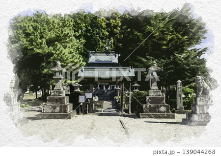 水彩画風　臼杵城跡　臼杵護国神社　神門　大分県臼杵市 139044268