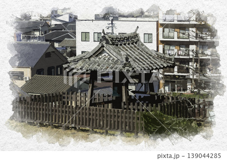 水彩画風 臼杵城跡 時鐘櫓跡 大分県臼杵市 水彩画風 臼杵城跡 時鐘櫓跡 大分県臼杵市 139044285