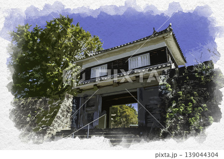 水彩画風　臼杵城跡　大門櫓　大分県臼杵市 139044304