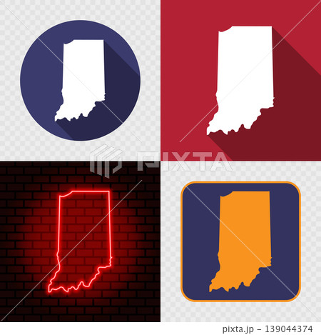 Indiana State Map Icons Set, USA Silhouette Collection in Flat, Minimal and Neon Styles. 139044374