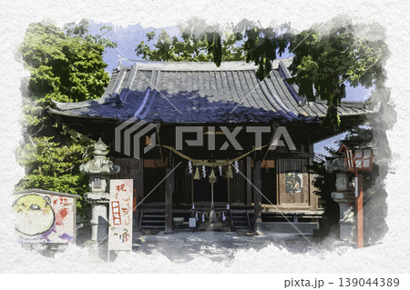 水彩画風　臼杵八坂神社　拝殿　大分県臼杵市 139044389