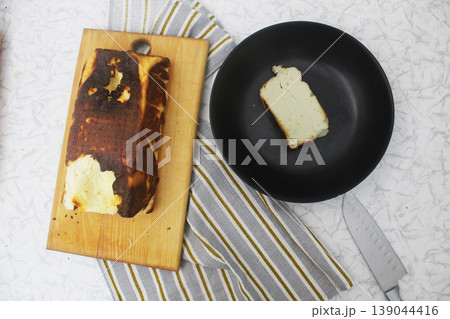 a piece of cheesecake on a plate. Top view a piece of cheesecake on a plate. Top view 139044416