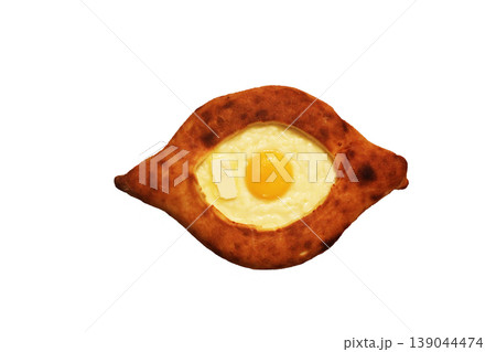 Isolate Adjarian khachapuri with egg. Top view Isolate Adjarian khachapuri with egg. Top view 139044474