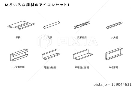 いろいろな鋼材のラインアイコンセット1、ベクター素材 139044631