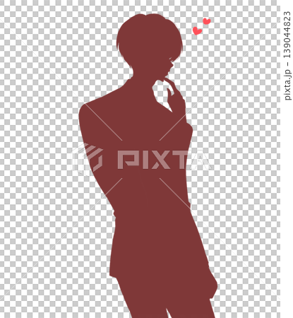 A man in a suit turns around; love; hand on chin; silhouette. A man in a suit turns around; love; hand on chin; silhouette. 139044823