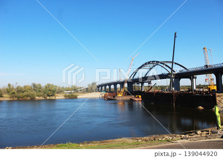 Blocked riverbed for bridge construction 139044920