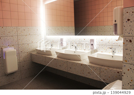 washbasin area in a public toilet. Modern design 139044929