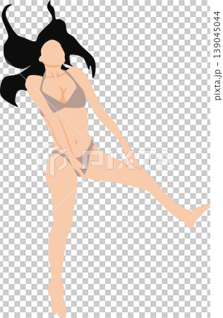 一幅描繪身穿泳裝的女子在海灘上的插圖。 139045044